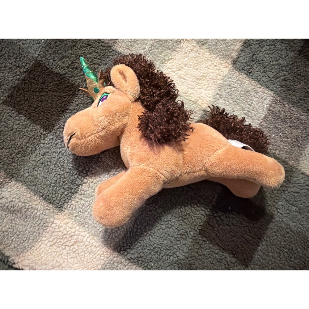Afro Unicorn Animal Adventure Plush‎ Tan Brown Curly Hair Green Horn Crown 2024